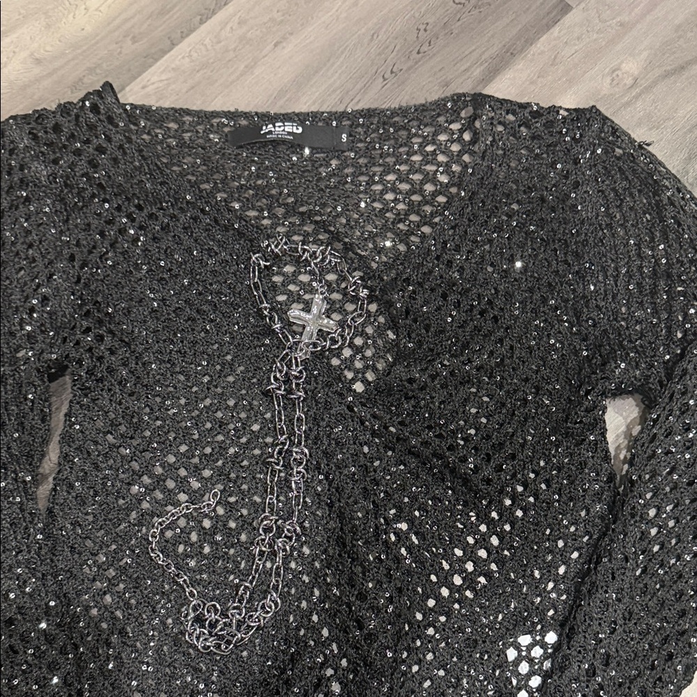 Jaded London Black Open-Knit Sequin Sweater